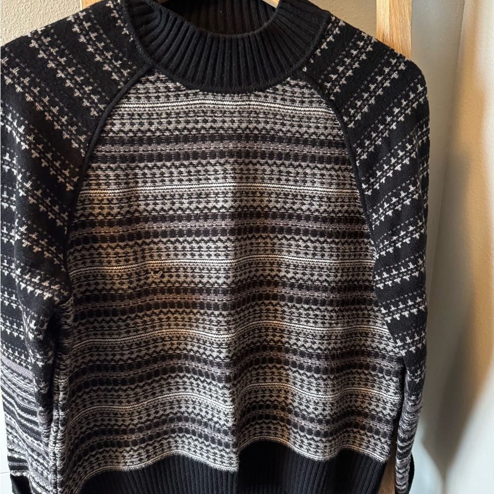 EVEREVE Fair Isle Mock Neck Sweater Black Cream Size Small